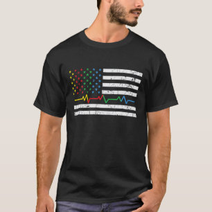 Autismus Heartbeat American Flag Ribbon Farbe Auti T-Shirt