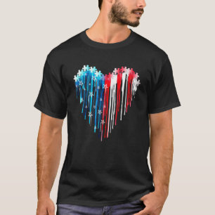 Autismus Herz 4. Juli Patriotisches Puzzle Amerika T-Shirt