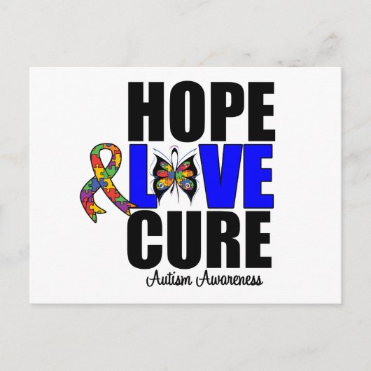 Autismus Hope Liebe Cure (v.1) Postkarte (Vorderseite)