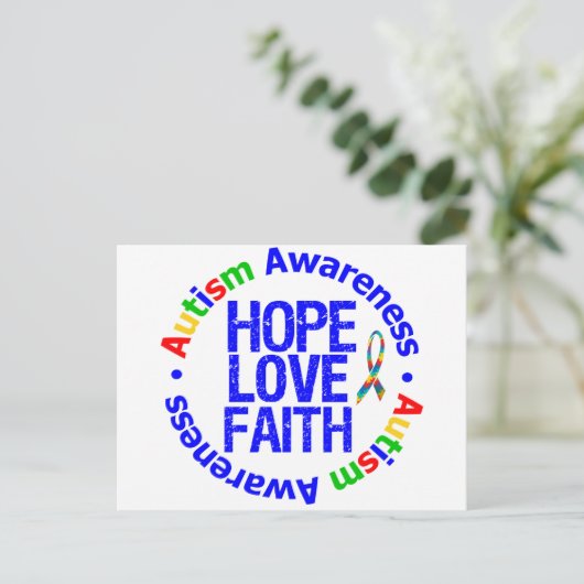 Autismus Hope Liebe Faith Postkarte (Stehend Vorderseite)
