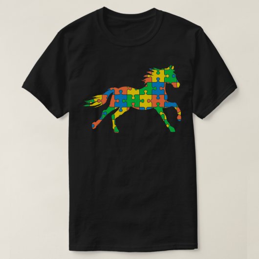Autismus Horse Autismus Month Ribbon Puzzle Unters T-Shirt (Design vorne)