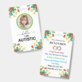 Autismus-ID Kind oder Erwachsener Medizinisches Wa Ausweis (Vorder- & Rückseite)