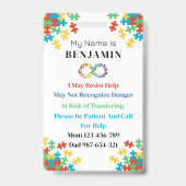 Autismus-ID Kind oder Erwachsener Medizinisches Wa Ausweis (Rückseite)