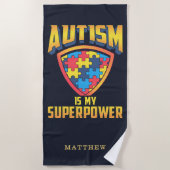 Autismus ist mein Personalisierter Supermachtname Strandtuch (Vorderseite)