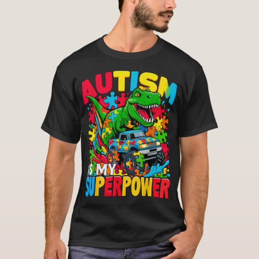 Autismus ist mein Superpower Dino Boys Monster Tru T-Shirt (Vorderseite)