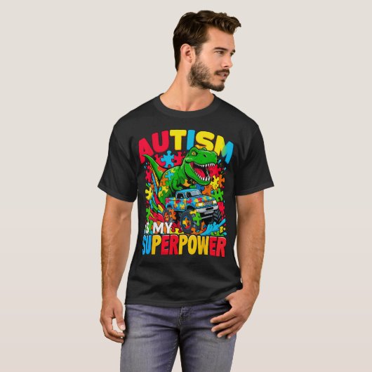 Autismus ist mein Superpower Dino Boys Monster Tru T-Shirt (Vorne ganz)