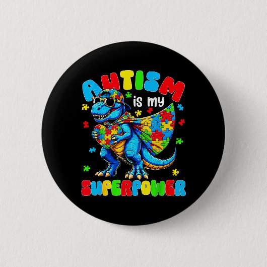 Autismus ist Superwer Dinosaurier Puzzle Autistisc Button (Vorderseite)