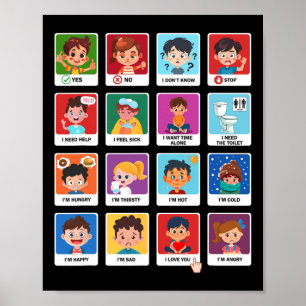 Autismus Kommunikation Karten Kinder Emotionen Red Poster