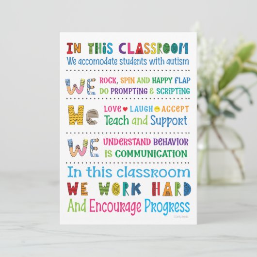 Autismus Lehrer Klassenzimmer Regeln Mini Print Einladung (Stehend Vorderseite)