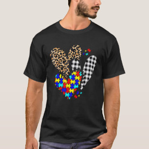 Autismus Leopard Karo Büffel Herz Autismus-Bewusst T-Shirt