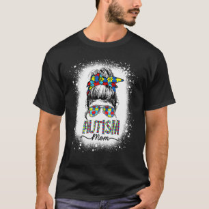 Autismus Mama Autismus Bewusstsein Messy Bun geble T-Shirt