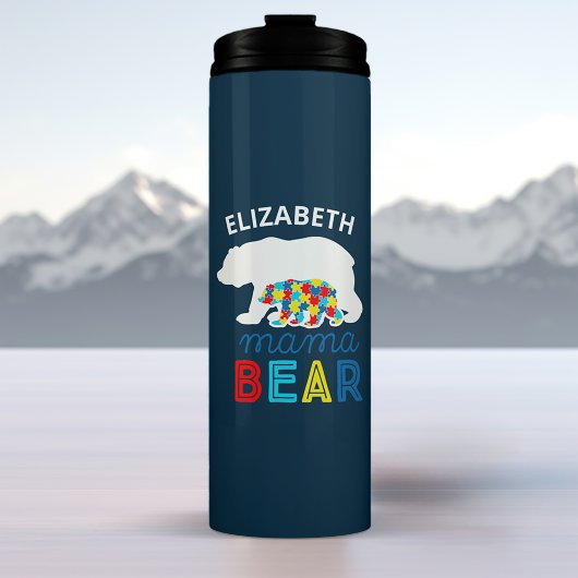 Autismus Mama Bär und Cube Puzzle Stück Personalis Thermosbecher