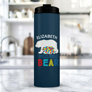 Autismus-Mama-Bär-und-Kind-Puzzleteil Personalisie Thermosbecher
