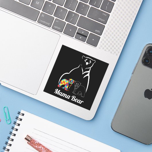 Autismus Mama Bären Autismus Sensibilisierung Mama Aufkleber (Laptop mit iPhone)