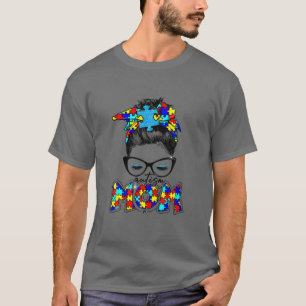 Autismus Mama Kind Messy Bun Awareness April und M T-Shirt