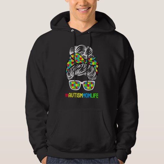 Autismus Mama Lebensbewusstsein Messy Bun Puzzle P Hoodie (Vorderseite)