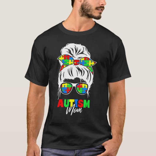 Autismus Mama Lebensbewusstsein Messy Bun Puzzle P T-Shirt (Vorderseite)