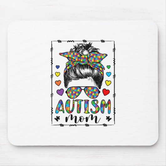Autismus Mama Life Messy Bun gebleicht Muttertag Mousepad (Vorne)