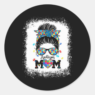Autismus Mama Life Messy Bun Sungles Bandana Mütte Runder Aufkleber