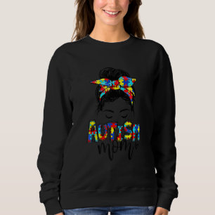 Autismus Mama Messy Bun Hair Autismus Bewusstsein  Sweatshirt