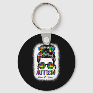Autismus Mama Messy Bun Puzzle Piece Bewusstsein M Schlüsselanhänger