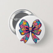 Autismus Mama Puzzle Piece Coquette Bow Ribbon Aut Button (Vorne & Hinten)