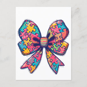 Autismus Mama Puzzle Piece Coquette Bow Ribbon Aut Postkarte