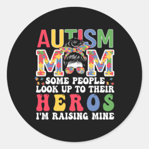 Autismus Mama Raising - Hero Groovy Messy Bun Auti Runder Aufkleber