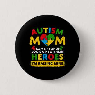 Autismus Mama Raising Hero Groovy Messy Bun Autism Button