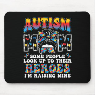 Autismus Mama Raising Hero Groovy Messy Bun Autism Mousepad