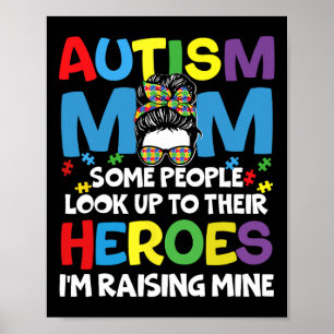 Autismus Mama Raising Hero Groovy Messy Bun Autism Poster