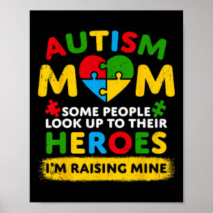 Autismus Mama Raising Hero Groovy Messy Bun Autism Poster
