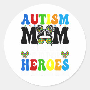 Autismus Mama Raising Hero Groovy Messy Bun Autism Runder Aufkleber