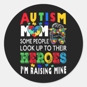 Autismus Mama Raising Hero Groovy Messy Bun Autism Runder Aufkleber
