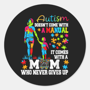 Autismus Mama Raising Hero Groovy Messy Bun Autism Runder Aufkleber
