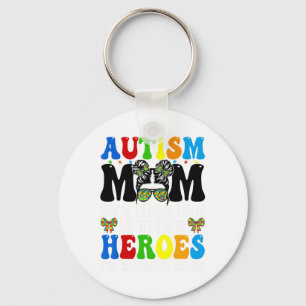 Autismus Mama Raising Hero Groovy Messy Bun Autism Schlüsselanhänger