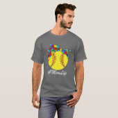 Autismus Mama Softball Messy Bun Autismus Bewussts T-Shirt (Vorne ganz)