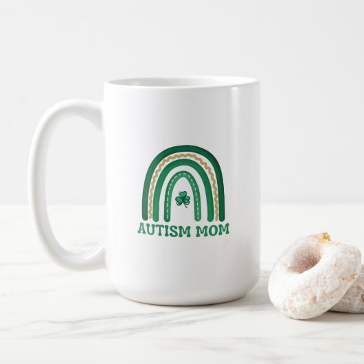 Autismus Mama St. Patrick's Day Tasse, 15 oz Kaffeetasse (Mit Donut)