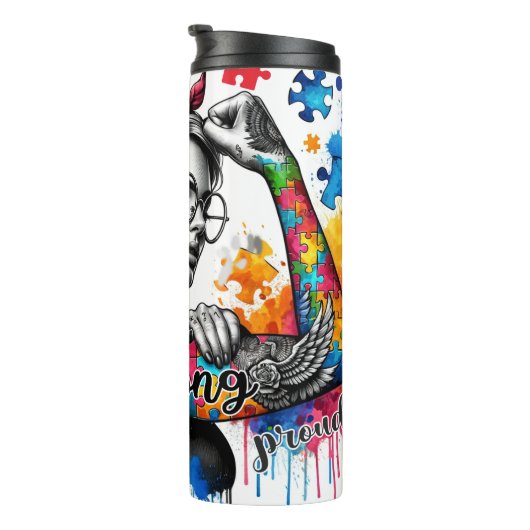 Autismus-Mama stark Thermosbecher (Nach rechts gedreht)