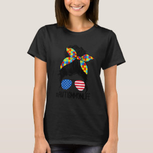 Autismus-Mama-Unordentlicher Dutt 4. Juli Amerikan T-Shirt
