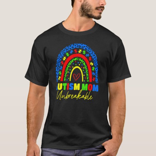 Autismus-Mama Unzerbrechlich Regenbogen-Leopard F T-Shirt (Vorderseite)