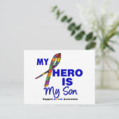 Autismus Mein Held ist mein Sohn Postkarte (Stehend Vorderseite)