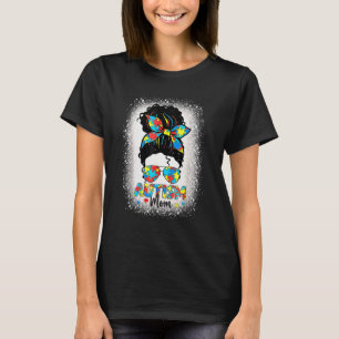 Autismus-Mutter-Bewusstsein-Unordentliche-Bun-Sonn T-Shirt