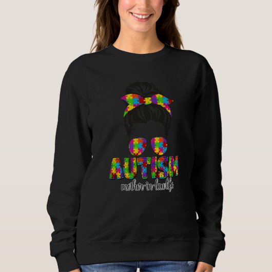 Autismus Mutter im Gesetz Messy Bun Puzzle Sonnenb Sweatshirt (Vorderseite)