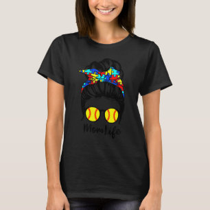 Autismus-Mutter-Leben-Unordentlicher-Bun-Gebleicht T-Shirt
