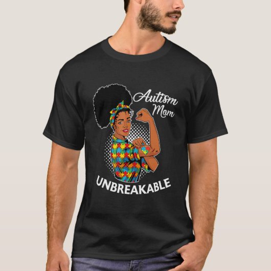 Autismus-Mutter Unzerbrechlich Schwarze Frau Auti T-Shirt (Vorderseite)
