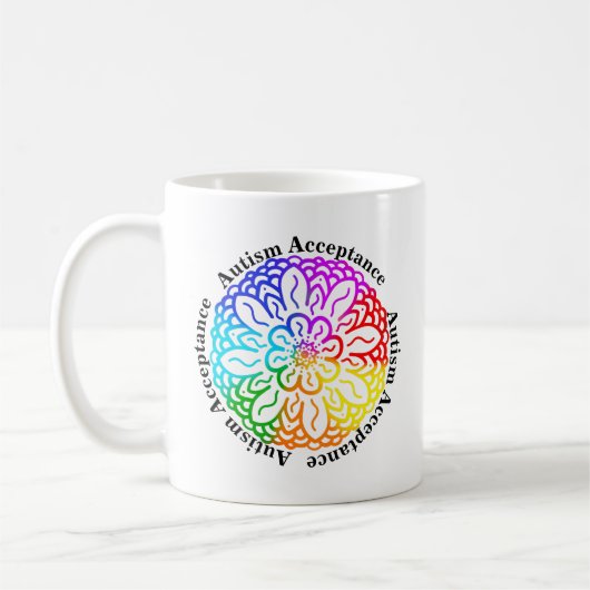 Autismus Neurovielfalt Akzeptanz Rainbow Mandala Kaffeetasse (Links)