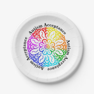 Autismus Neurovielfalt Akzeptanz Rainbow Mandala Pappteller