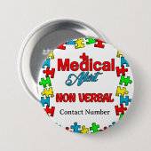 Autismus Nicht verbales medizinisches Warnhinweis- Button (Vorne & Hinten)