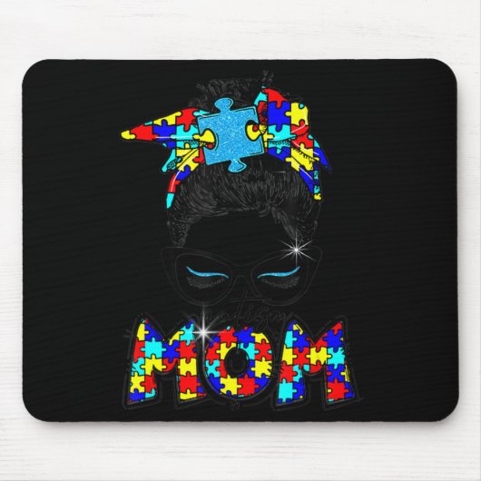 Autismus Niedlich Puzzle Messy Bun Mama Bewusstsei Mousepad (Vorne)